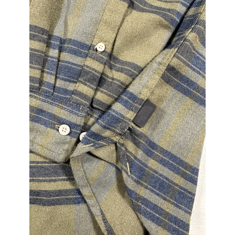 The North Face Mens XL Long Sleeve Plaid Flannel Button‎ Down Shirt Olive Green